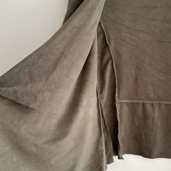 Kaui Suede Cardigan Jacket with Fabric Trim, Army Green/Multi, Size Large - Picture 7 of 15